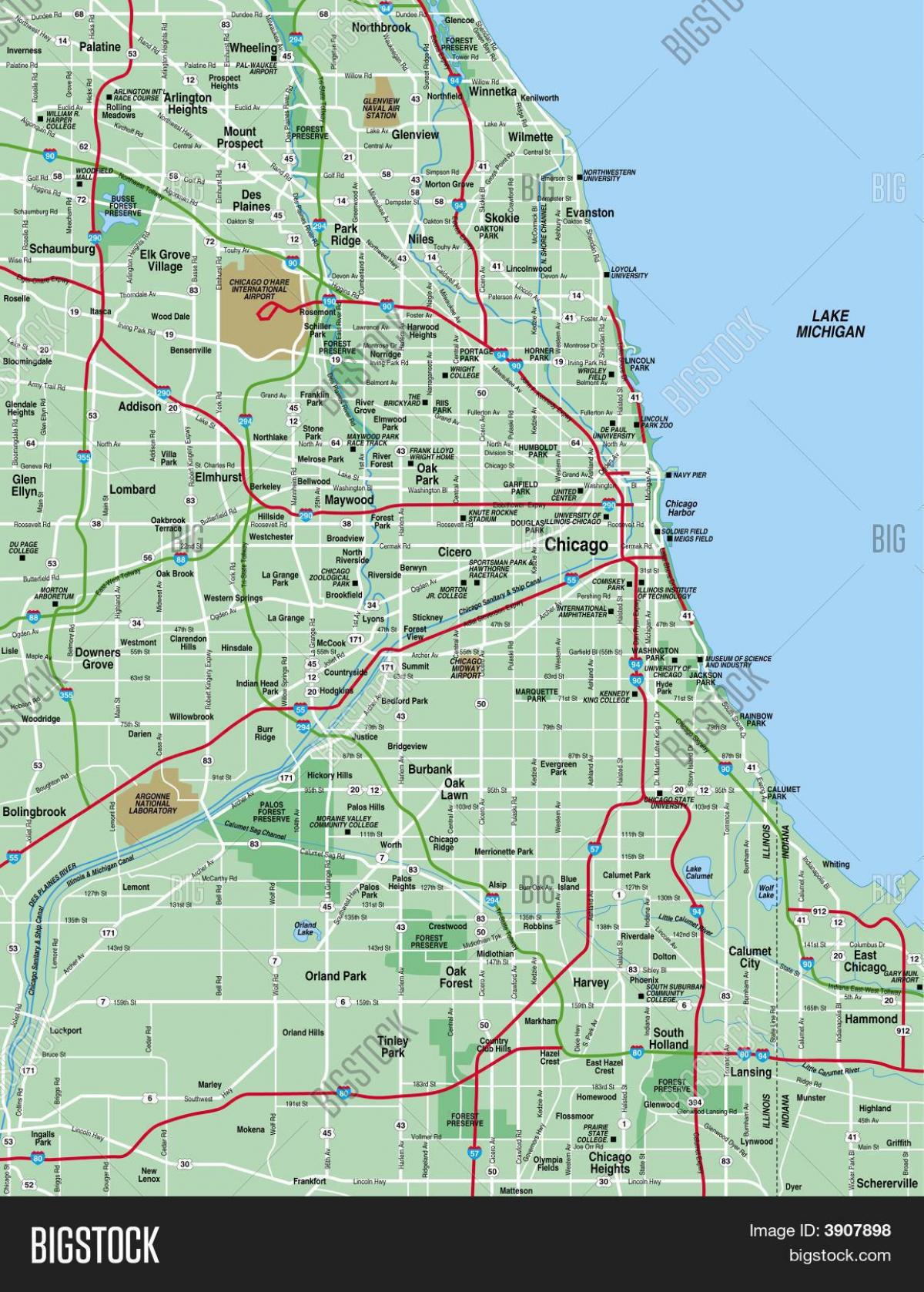 芝加哥地区的地图