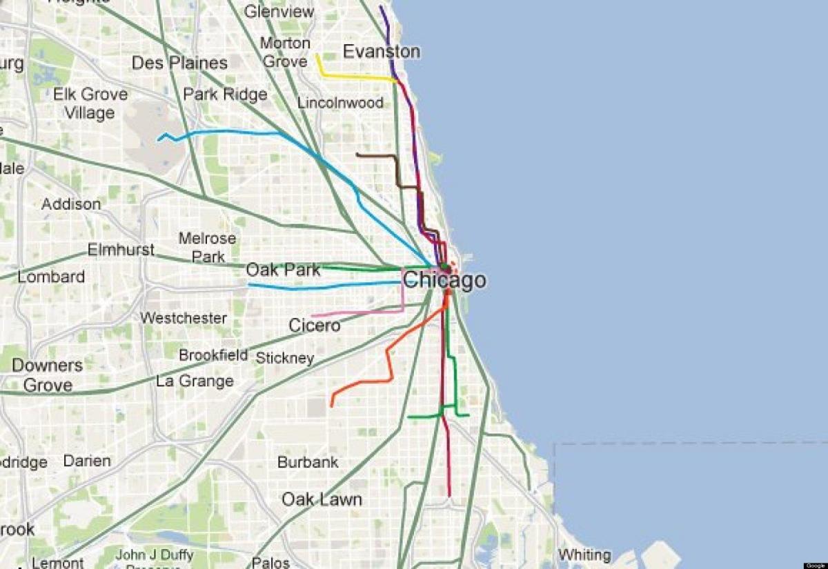 芝加哥的蓝线列车的地图