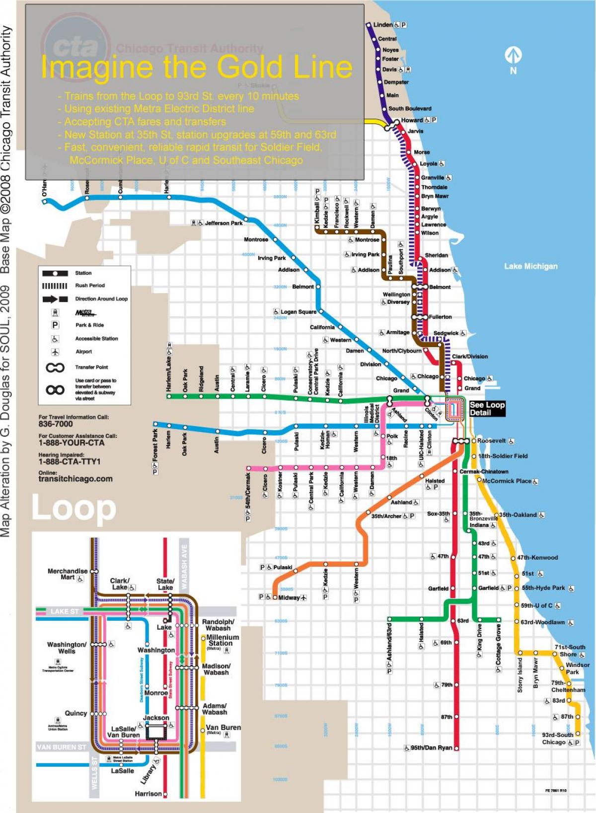 芝加哥的火车蓝线的地图