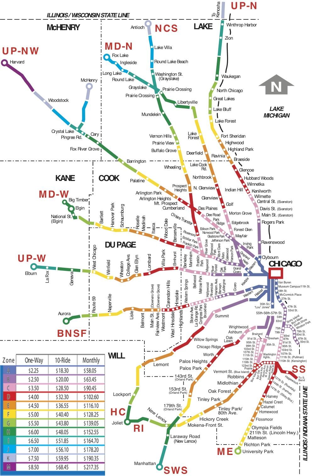 芝加哥地区的火车的地图