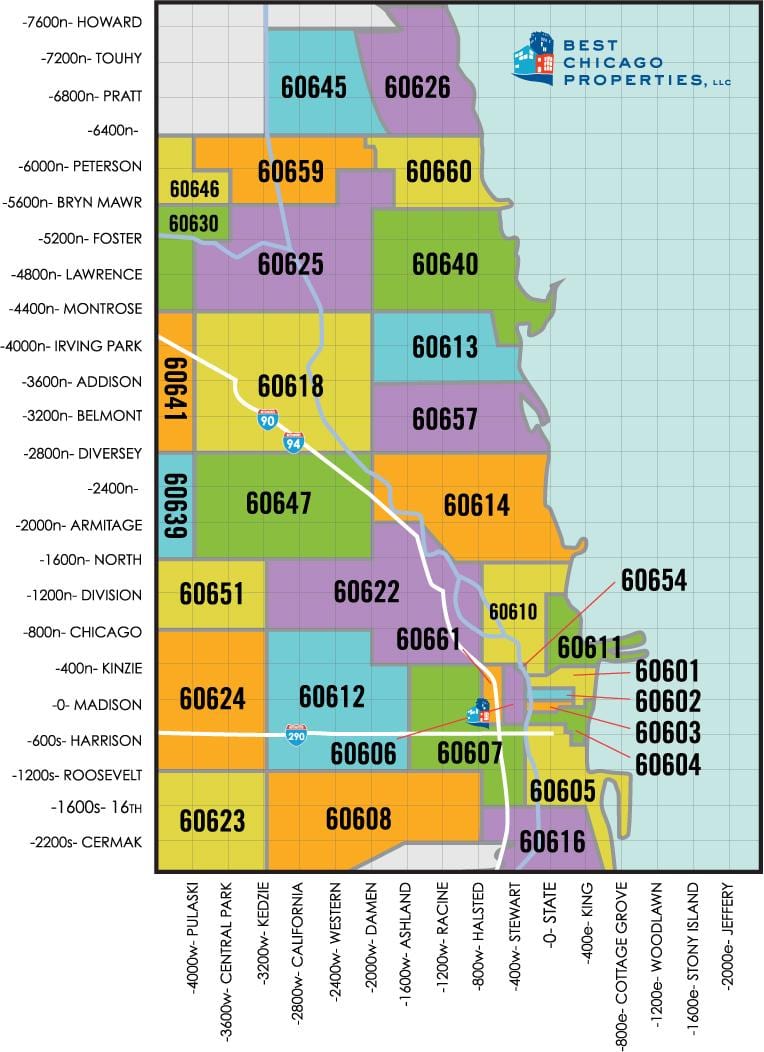 芝加哥地区的邮政编码的地图